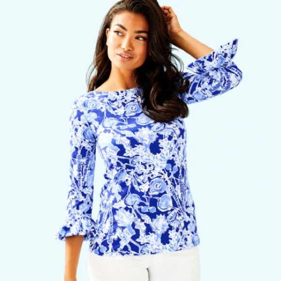 Lilly Pulitzer Tops - NWT Lilly Pulitzer Waverly Ruffle Top Blue Floral